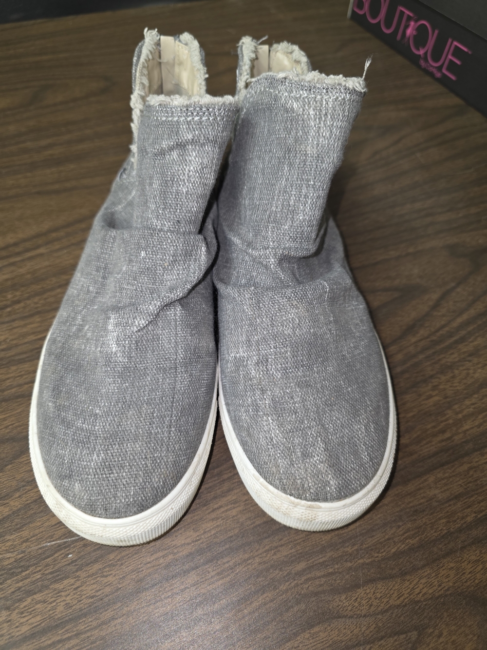 Very G Gray Frayed-Edge Canvas Slip-On Sneakers